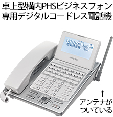 卓上型構内PHSビジネスフォン 専用デジタルコードレス電話機。アンテナが ついている